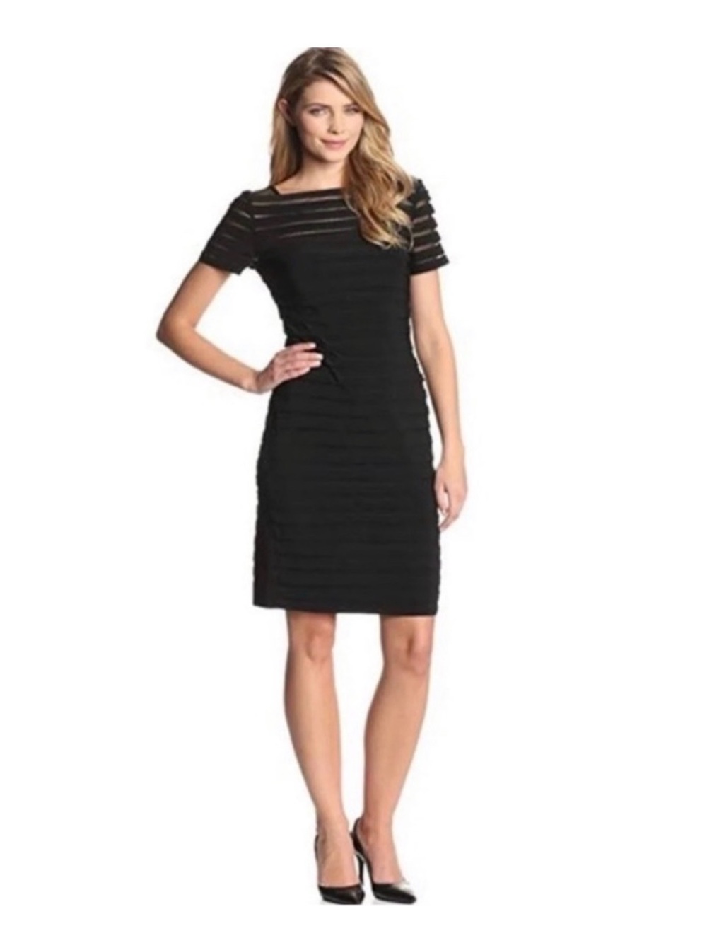 Adrianna Papell Women Black Sheath Dress Size 12 Illusion Party Cocktail Formal